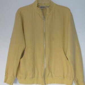 Chicos Design Women's Jacket Sz 2 100% Linen Full Zip Yellowl Bomber Pockets